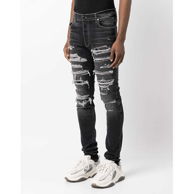 Designer Clothing Luxury Casual Fashion Denim Pants Amiiri's Worn-out GrayBlack Torn Cashew Flower Patch for SlimmingSlim Fitting Elastic Men's Jeans, Gray 
Designer Clothing Luxury Casual Fashion Denim Pants Amiiri's Worn-out GrayBlack Torn Cashew Flower Patch for SlimmingSlim Fitting Elastic Men's Jeans, Gray