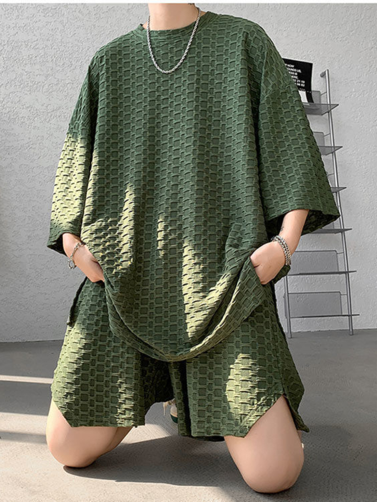 Men's Tracksuits Gmiixder Men Ice Silk Sports Suit Men's Summer Casual Hip Hop Short-sleeved T-shirt Solid Shorts Unisex Urban Style Tracksu