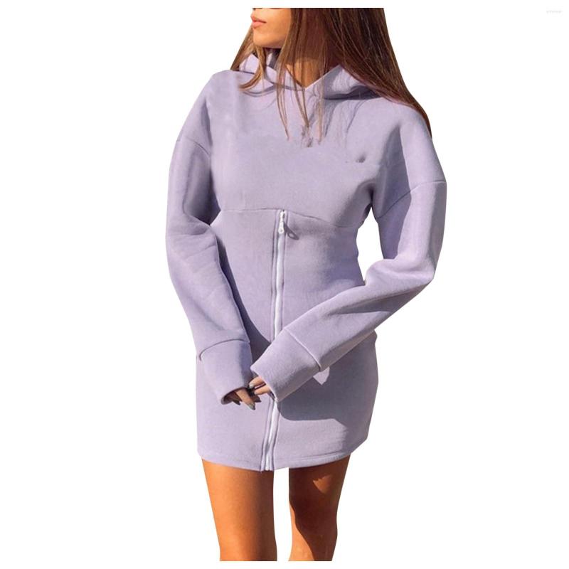 Women's Hoodies Autumn Skinny Pullover Sweatshirt Black Bodycon Women Pure Color Hooded Slim Long Sleeved Zipper Hoodie Dress