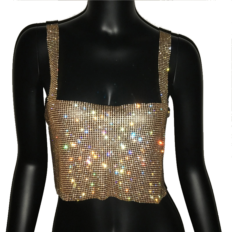 Women's Tanks Camis Bling s Party Crop Top Fashion Solid Backless Straps Full Diamonds Sequins Cami Cropped for Women 230422Z