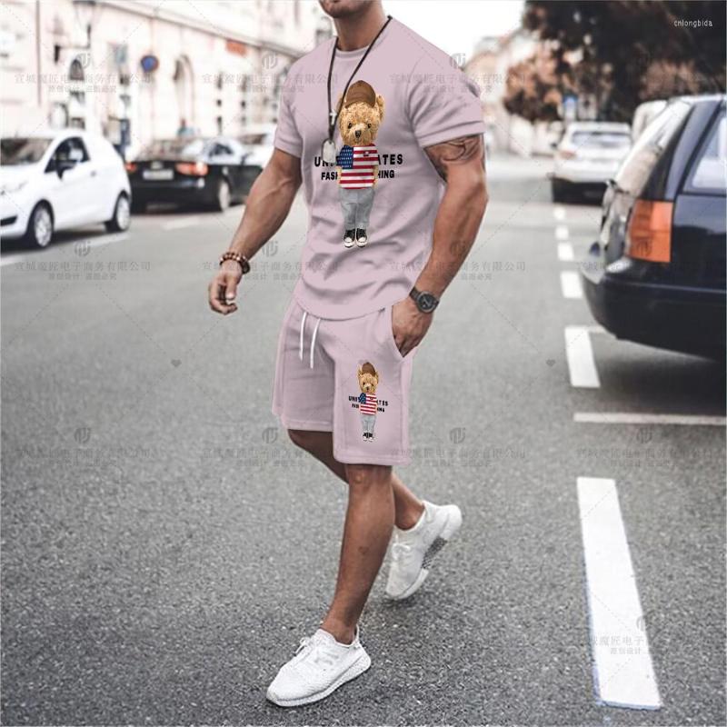 Men's Tracksuits 2023 Men's T-Shirt Set Bear High Quality Shorts Activewear 2 Piece Fashion Print Summer Streetwear