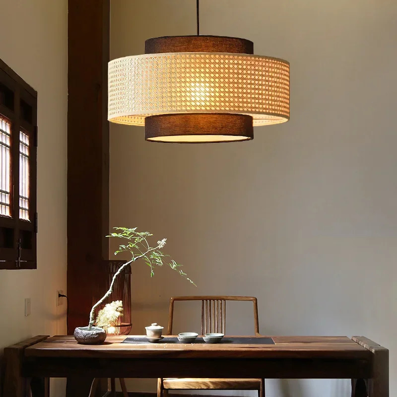 Novelty Items Modern Handmade Woven Rattan Chandeliers Living Room Restaurant Kitchen Tea Led Pendant Lamp Bamboo Decor Lighting Fixtures 231123