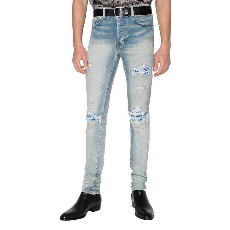 Designer Clothing Luxury Casual Fashion Denim Pants Amiiri Trendy Mx1 Light Blue Distressed Cashew Flower with Holes in Elastic Trendy Casual Jeans for Men
Designer Clothing Luxury Casual Fashion Denim Pants Amiiri Trendy Mx1 Light Blue Distressed Cashew Flower with Holes in Elastic Trendy Casual Jeans for Men
