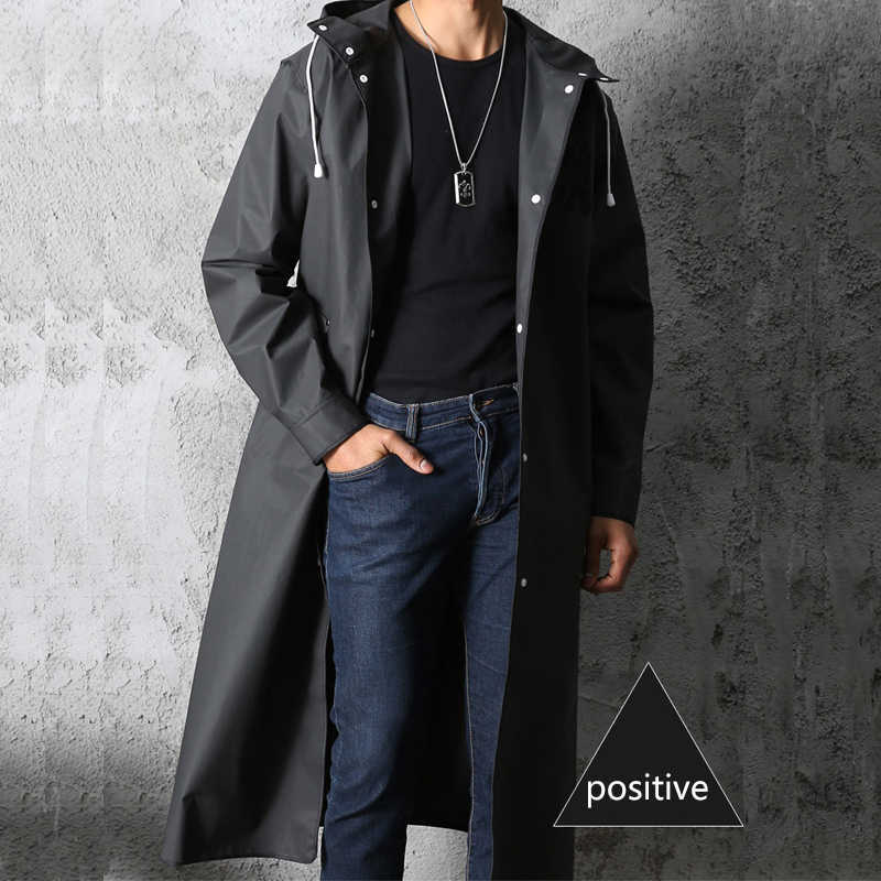 New Black Fashion Adult Waterproof Long Raincoat Women Men Rain Coat Hooded For Outdoor Hiking Travel Fishing Climbing Thickened