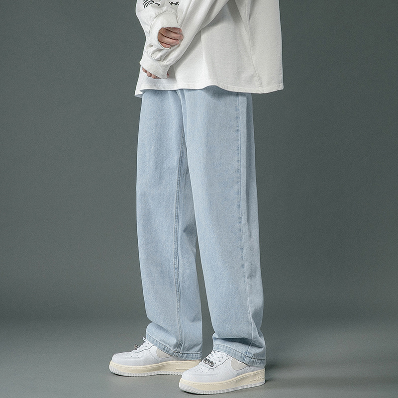 Men's Jeans Streetwear Baggy Men Plus Size S-5XL Fashion Loose Straight Wide Leg Pants Black Light Blue Male Casual Clothing