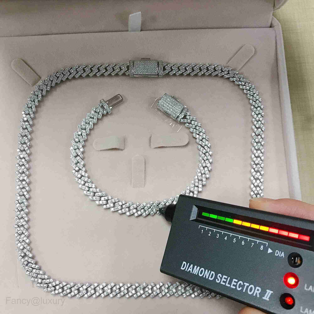 Custom Cuban Chain Hip Hop Jewelry Set Vvs Moissanite Diamond Iced Out Necklace Bracelet