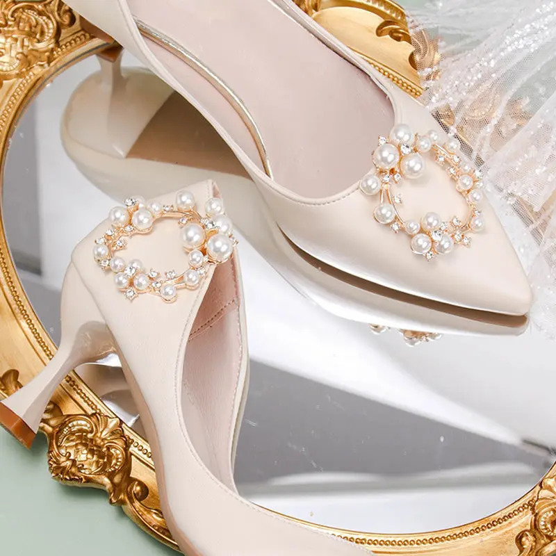 Shoe Parts Accessories Pearl shoe buckle accessories high heel square drill removable wedding shoes decorative flower 231124