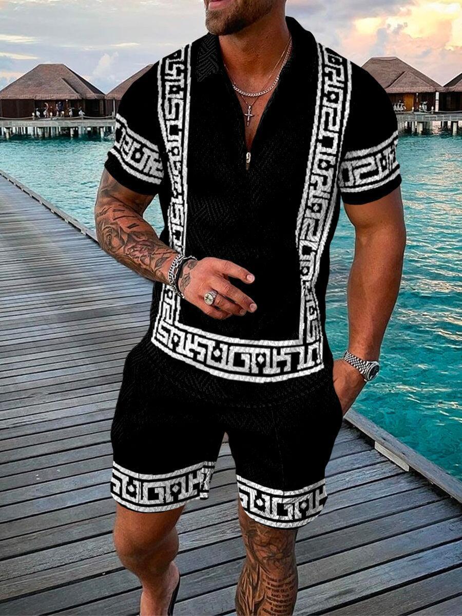 Men's Tracksuits Men's Polo Suit Fashion Men Summer Tracksuit Oversized V-neck Zipper Short Sleeve POLO ShirtShorts Casual Two Pieces Sets 2