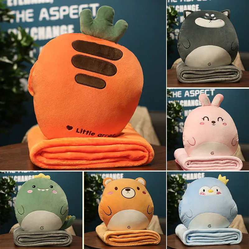 Blankets 3 In1 Stuffed Hand Warmer Bag Cartoon Animal Pillow Blanket Cute Cushion Home Car Travel for Children Girl Gift 231124