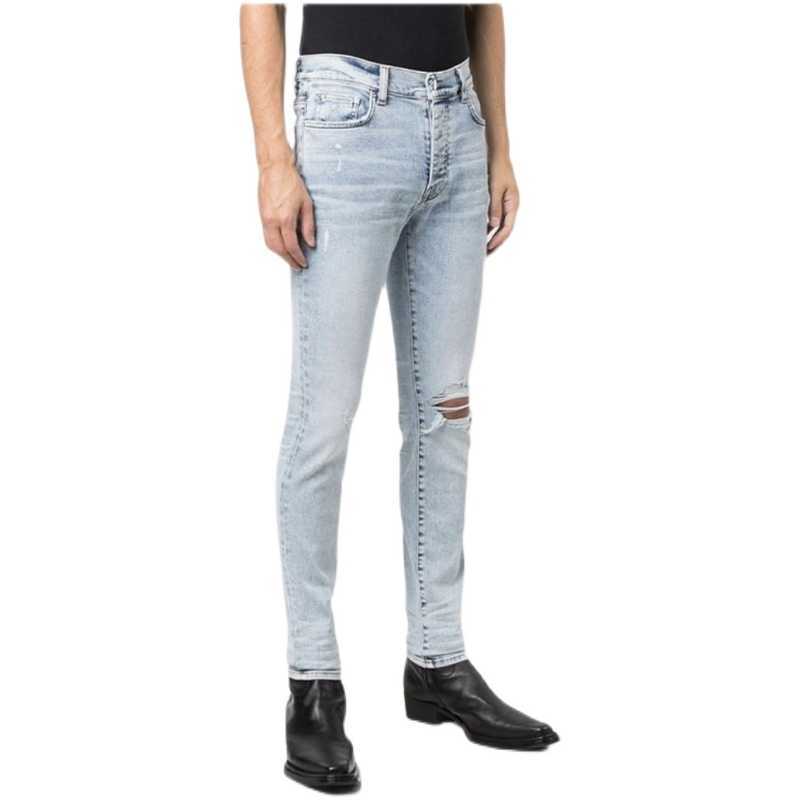 Designer Clothing Luxury Casual Fashion Denim Pants Amiiri High Street Fashion Brand Washed Old Basic One Knee Hole Slim Fit Elastic Small Foot Jeans for Men, Blue
Designer Clothing Luxury Casual Fashion Denim Pants Amiiri High Street Fashion Brand Washed Old Basic One Knee Hole Slim Fit Elastic Small Foot Jeans for Men, Blue