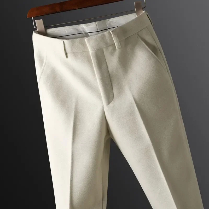 Men s Pants High Quality 2023 Autumn Winter Suit Fashion Business Casual Woolen Male Straight Formal Trousers 231124