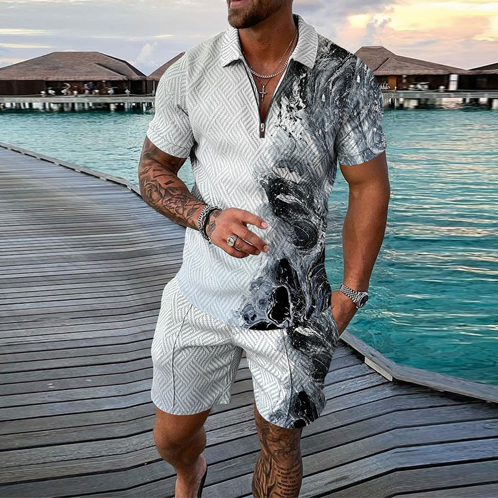 Men's Tracksuits Men's casual short sleeved polo shirtshorts two sets of summer beach travel T-shirt 230424