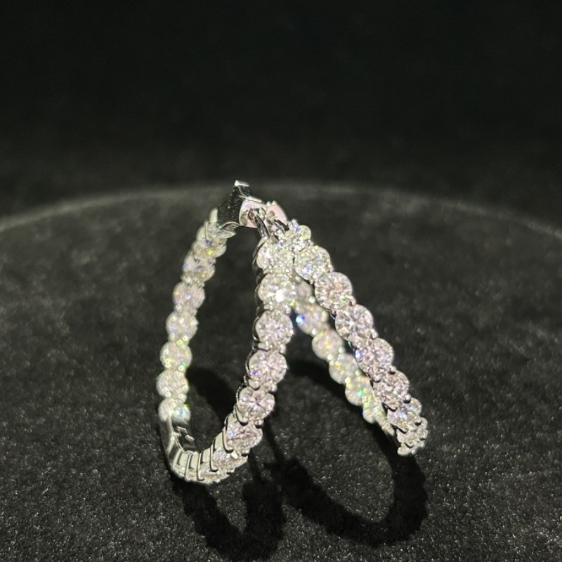 25mm-55mm Diameter Allergic Free 925 Sterling Silver Bling Moissanite Hoops Earrings Nice Gift for Girls Women Party Wedding