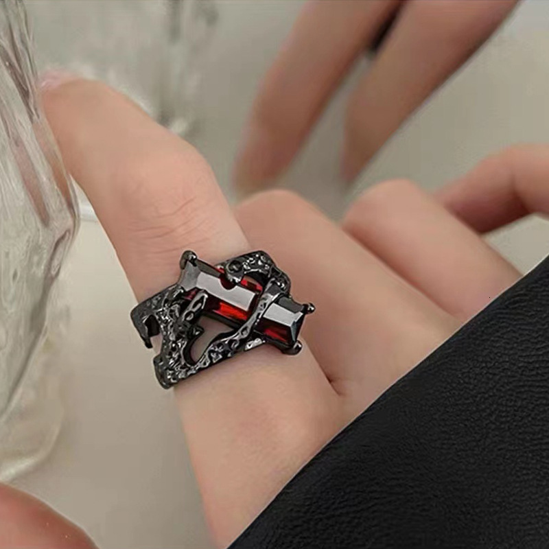Cluster Rings Kpop Gothic Aesthetic Metal Thorns Love Heart Punk Open Ring For Women Girls Fashion Vintage Jewelry Y2K EMO Grunge Accessories 230424