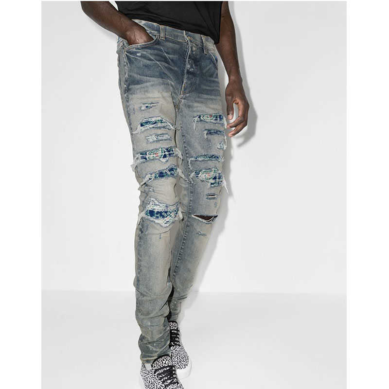 Designer Clothing Luxury Casual Fashion Denim Pants Amiiri Wash Old Blue Damaged Cashew Flower Patch Slim Fit Small Foot Elastic Men's Jeans
Designer Clothing Luxury Casual Fashion Denim Pants Amiiri Wash Old Blue Damaged Cashew Flower Patch Slim Fit Small Foot Elastic Men's Jeans