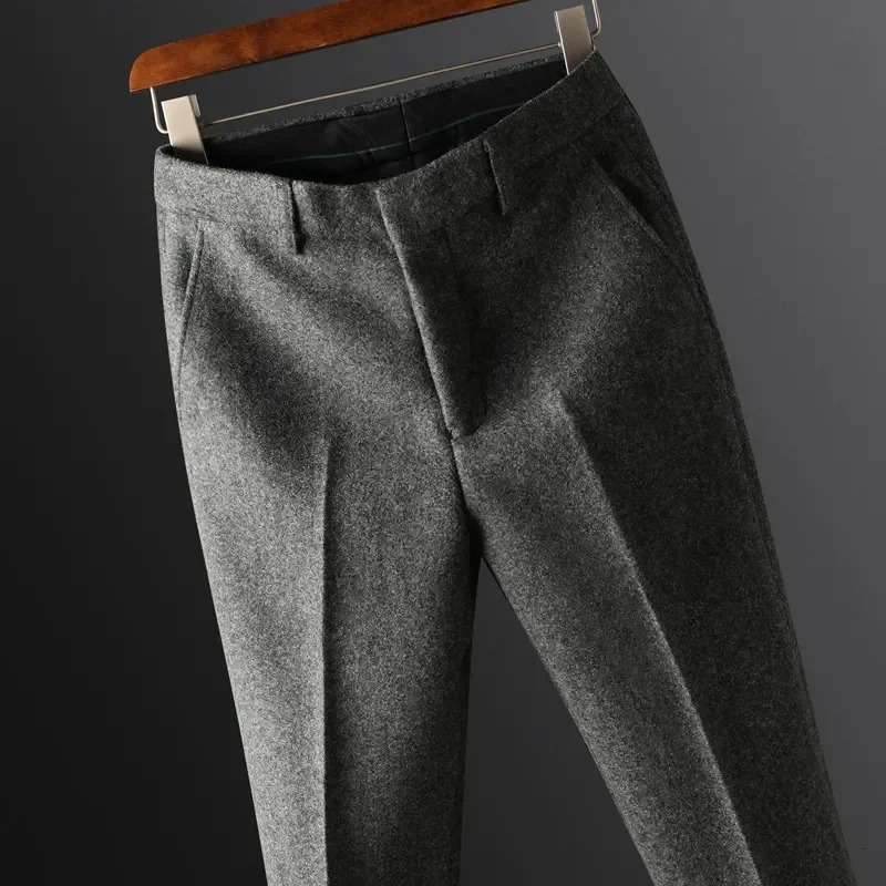 Men s Pants High Quality 2023 Autumn Winter Suit Fashion Business Casual Woolen Male Straight Formal Trousers 231124
