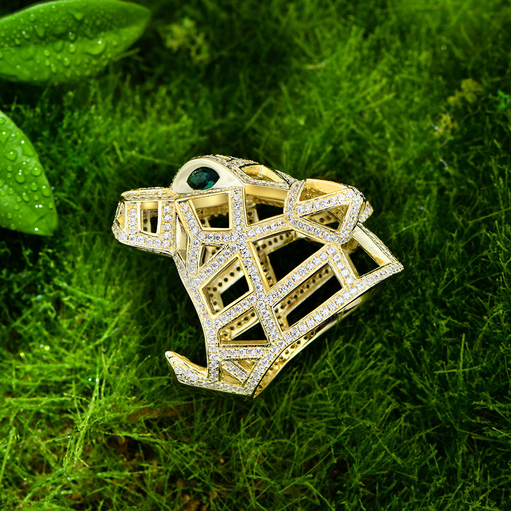 Solitaire Ring Luxlove Leopard Tiger Head Ring S925 Solid Silver Cubic Zircon Full Diamond Fine Jewelry Hiphop Party 18K Gold Plated Rings 230422