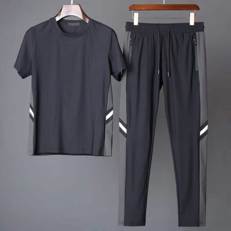 Men's Tracksuits Men's Cold Thin Short Sleeve T-shirtTwo Piece Solid ShirtTrouser Family Set Men's Size M-5XL 956 230424