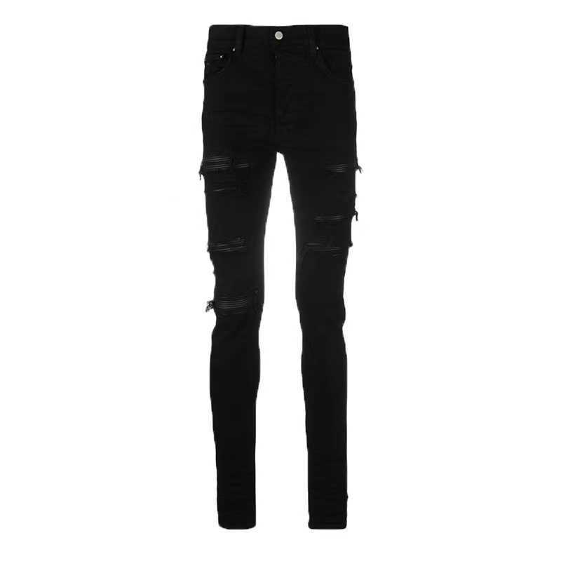 Designer Clothing Luxury Casual Fashion Denim Pants Amiiri Trendy Brand Pure Black Fashionable Patchwork Leather with Holes FashionableWornout Slim Fitting Smal
Designer Clothing Luxury Casual Fashion Denim Pants Amiiri Trendy Brand Pure Black Fashionable Patchwork Leather with Holes FashionableWornout Slim Fitting Smal