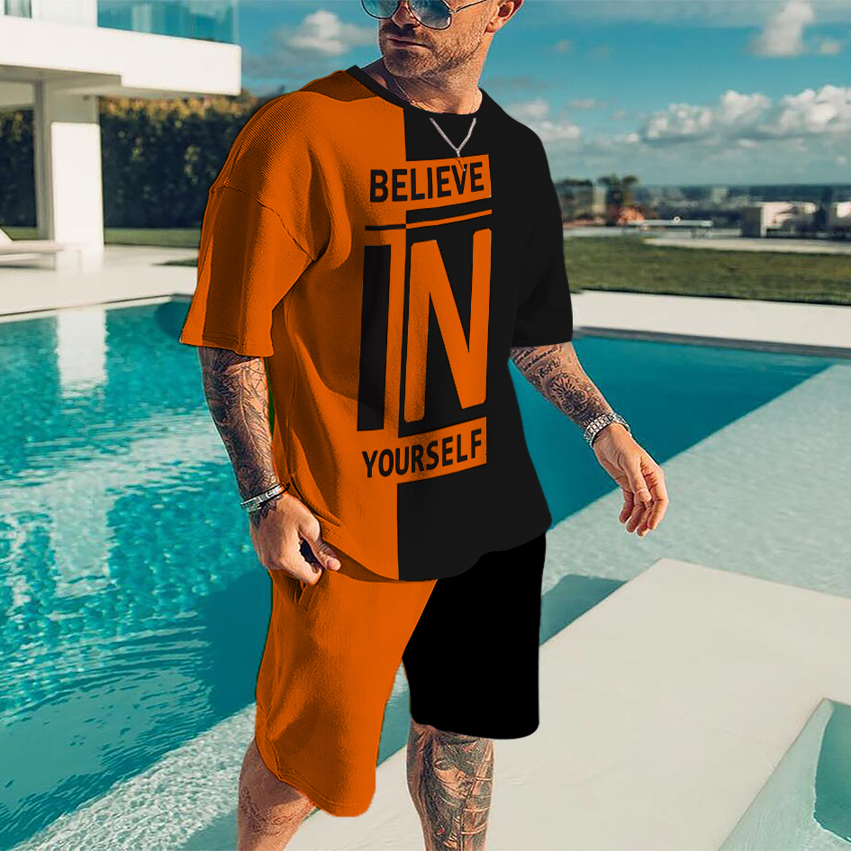 Men's Tracksuits Summer Cool Believes in His Men's Short Sleeve Tshirts Shorts Set Beach Track and Field Suit 2 Piece Set Casual Breathable 