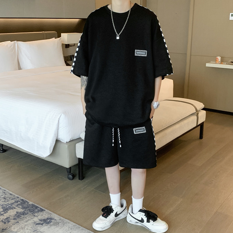 Men's Tracksuits Men's Casual Two Piece Waffle Sports and Leisure Suit Summer Graphic Men's Top Shorts Korean of Harajuku High Street C