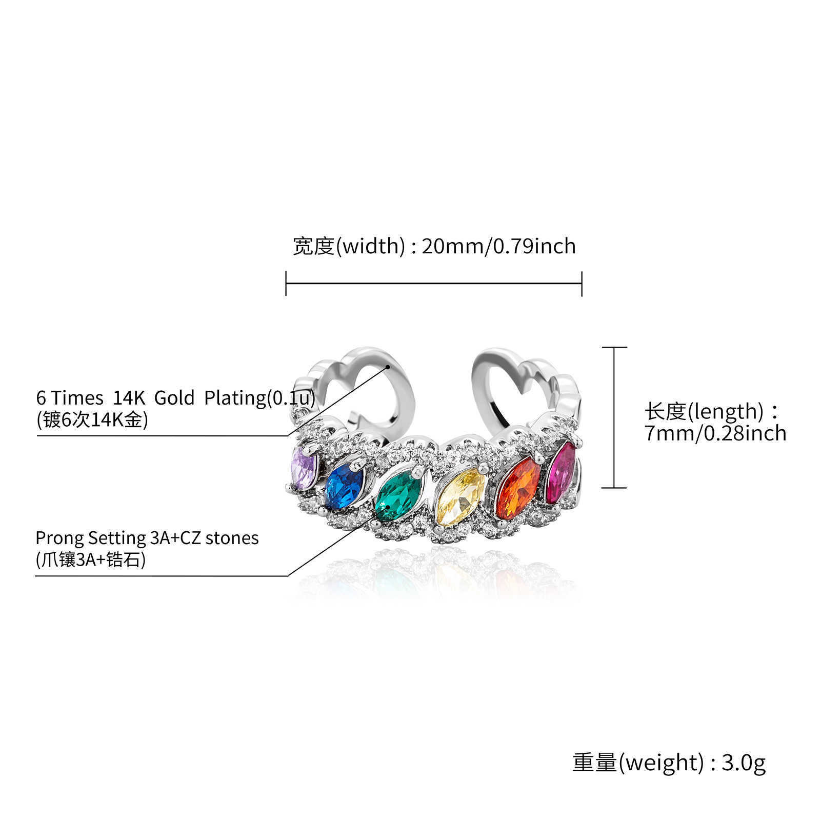 Adjustable Opening Colorful Horse Eye Cuff Band Rings Multi Color Cz Stone Hollow Open Adjustable Finger Ring Classic Cubic Zircon Wedding Bridal Jewe