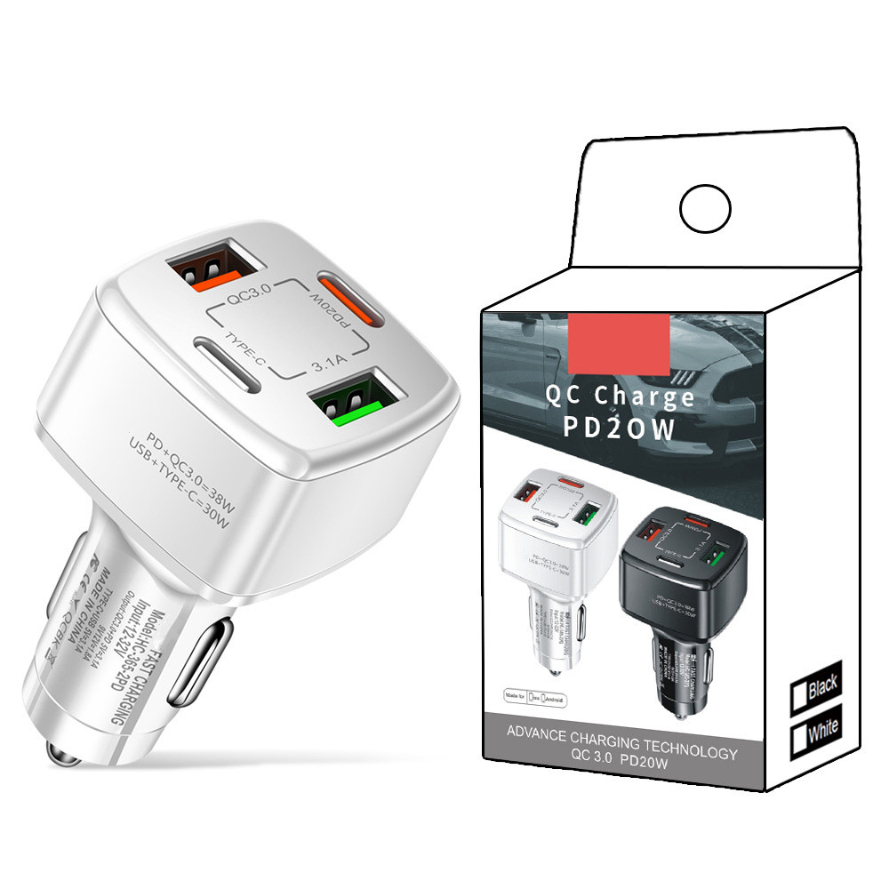 38W Fast Quick Charging PD Car Chargers 4Ports USB-C QC3.0 Car charger Power Adapters For iPhone 13 14 Pro max Samsung Huawei lg android phone with bo