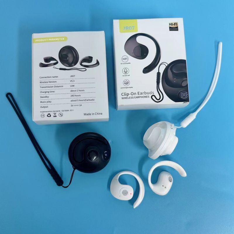 Wireless sport headphone Ear-Hook Earbuds Built-in Microphone TWS Bluetooth headphone JR07 Wireless Earphone LED display high Quality Headphone Noise 