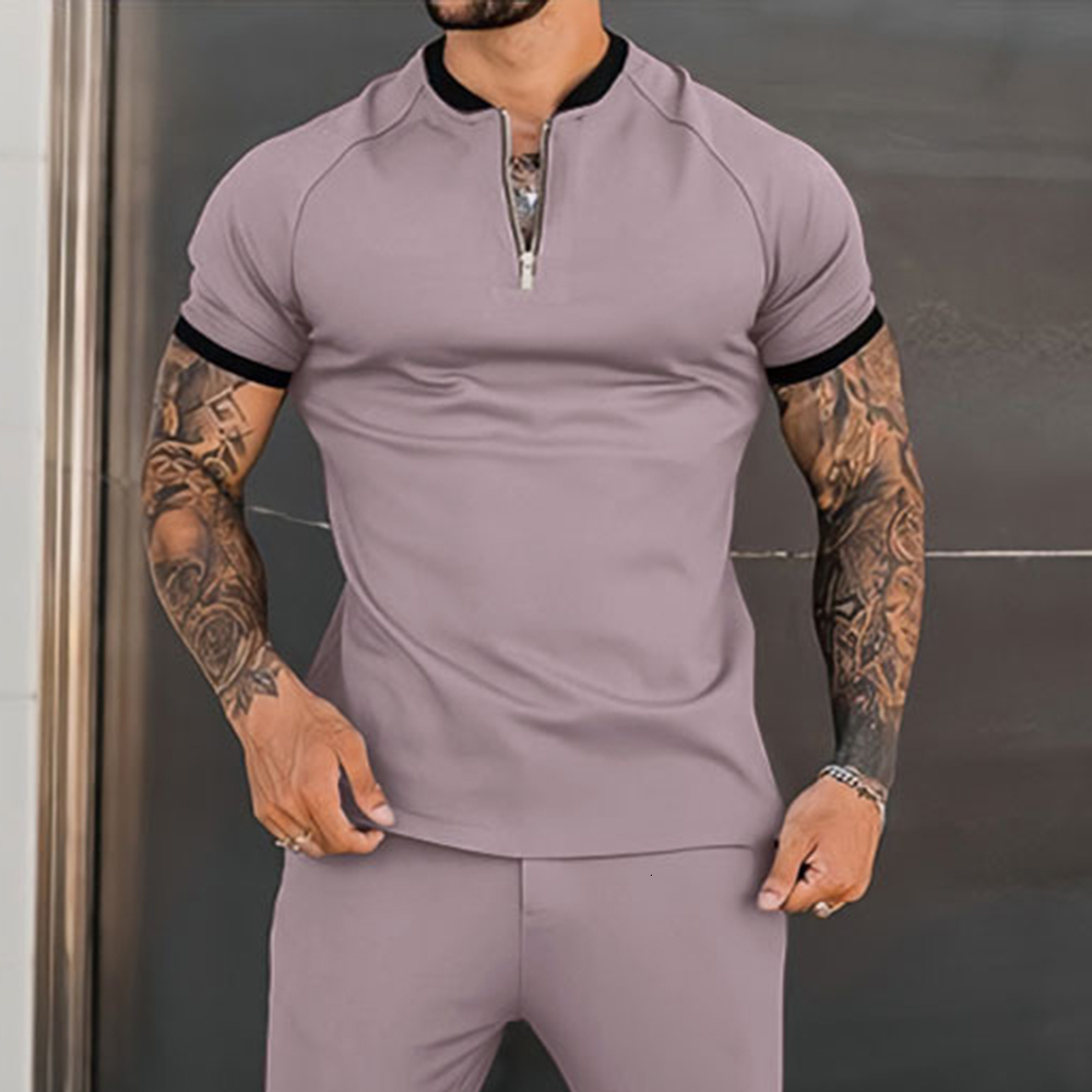 Men's Tracksuits Mens Jogger Outfits 2PCS Tracksuit Set Short Sleeve Knitted T Shirts Pants Sweatsuit Daily Clothing S-3XL For 230424