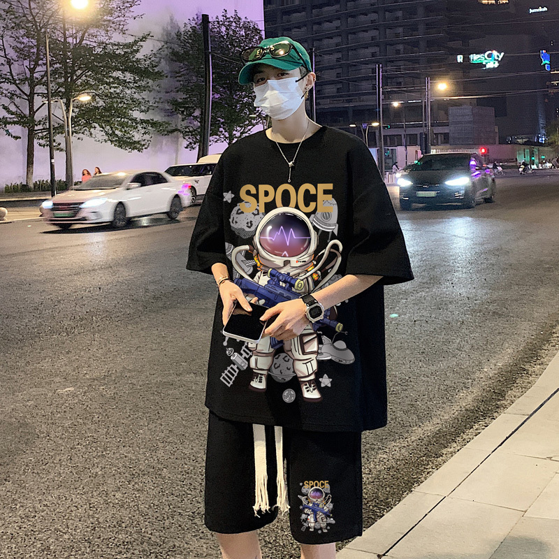 Men's Tracksuits Korean Fashion Street Clothing Hip Hop Rock Casual Shorts Funny Bear T-shirt Shorts 2 Piece Summer Men's Wear 230424