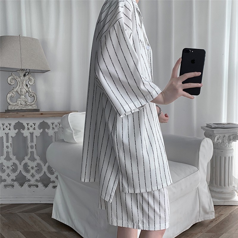 Men's Tracksuits Summer men's shorts set paired with shirt letter stripe lightweight sportswear men's short sleeved elastic waist overs