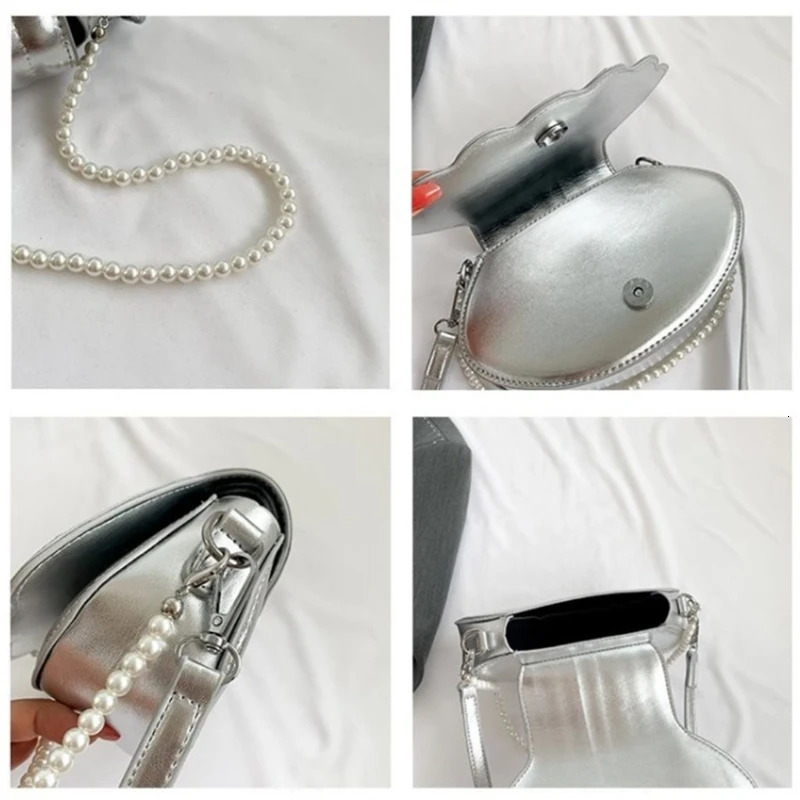 Evening Bags Women Shell Shape Crossbody Bag Pearl Chain Handbag Purse Lady Girls PU Leather Flap Shoulder Casual Solid Color Daily Wear 231123