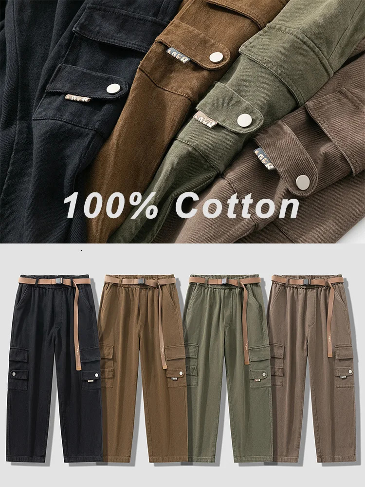 Men s Pants 2023 Autumn Cargo Men Multi Pockets Cotton Casual Wide Male Workwear Loose Straight Trousers Big Size 7XL 8XL 231124