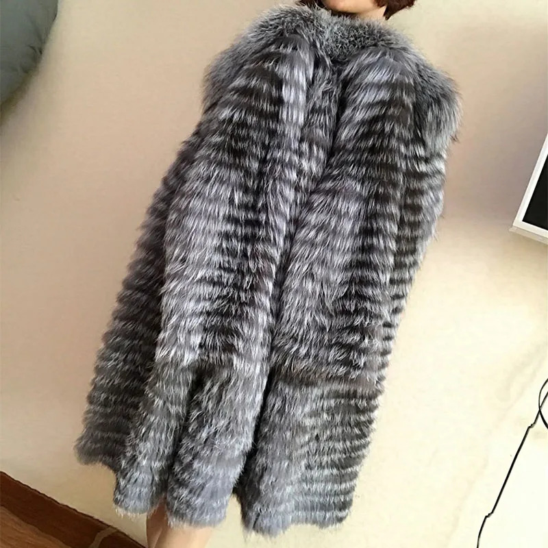 Women's Fur Faux Fur pure natural silver fox hair ladies coat winter women's warm long-sleeved shirt round neck coat 231123