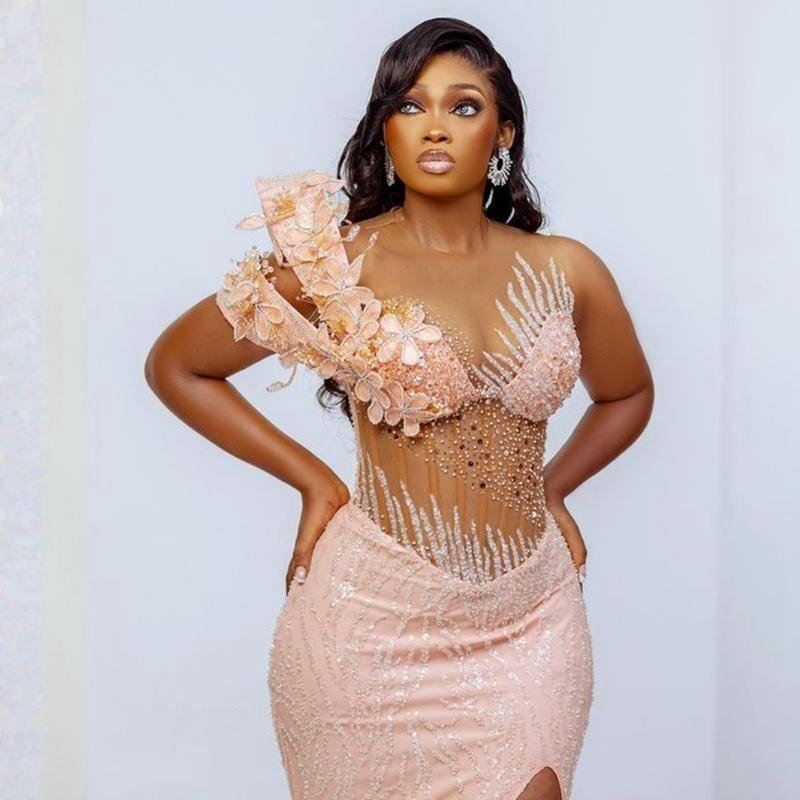 Aso Ebi Lastest Light Pink Prom Gowns Mermaid Illusion Evening Birthday Party Second Reception African Arabic Nigeria Formal Dress Bridesmaid Engageme
