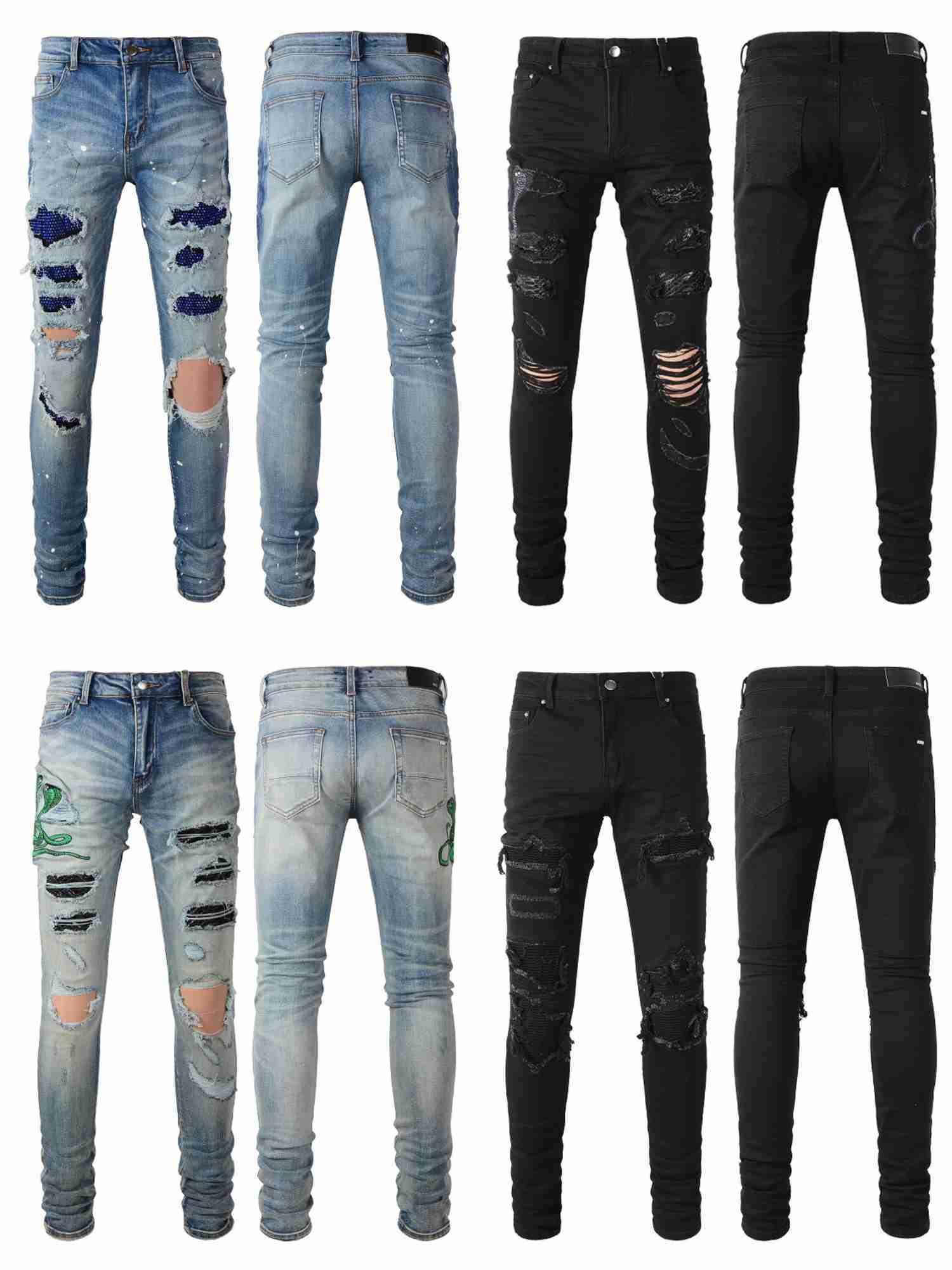 Designer Clothing Denim Pants Amiiri Blue Diamond Pierced Embroidery Snake Patch Jeans Distressed Ripped Skinny Motocycle Biker Straight Rock Pants, Green embroidered snake hole
Designer Clothing Denim Pants Amiiri Blue Diamond Pierced Embroidery Snake Patch Jeans Distressed Ripped Skinny Motocycle Biker Straight Rock Pants, Green embroidered snake hole