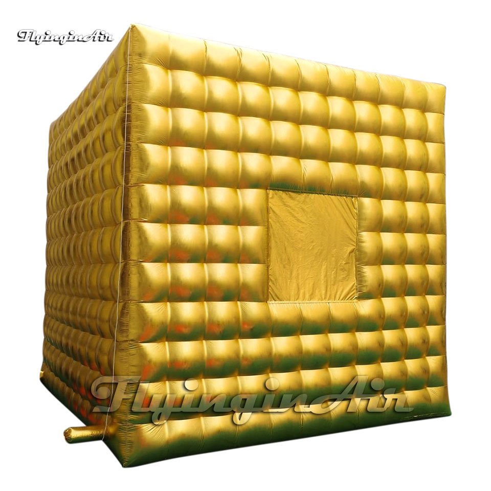 Amazing Golden Large Inflatable Marquee Party Tent 5m Airblown Cube House With Curtains And Windows For Event