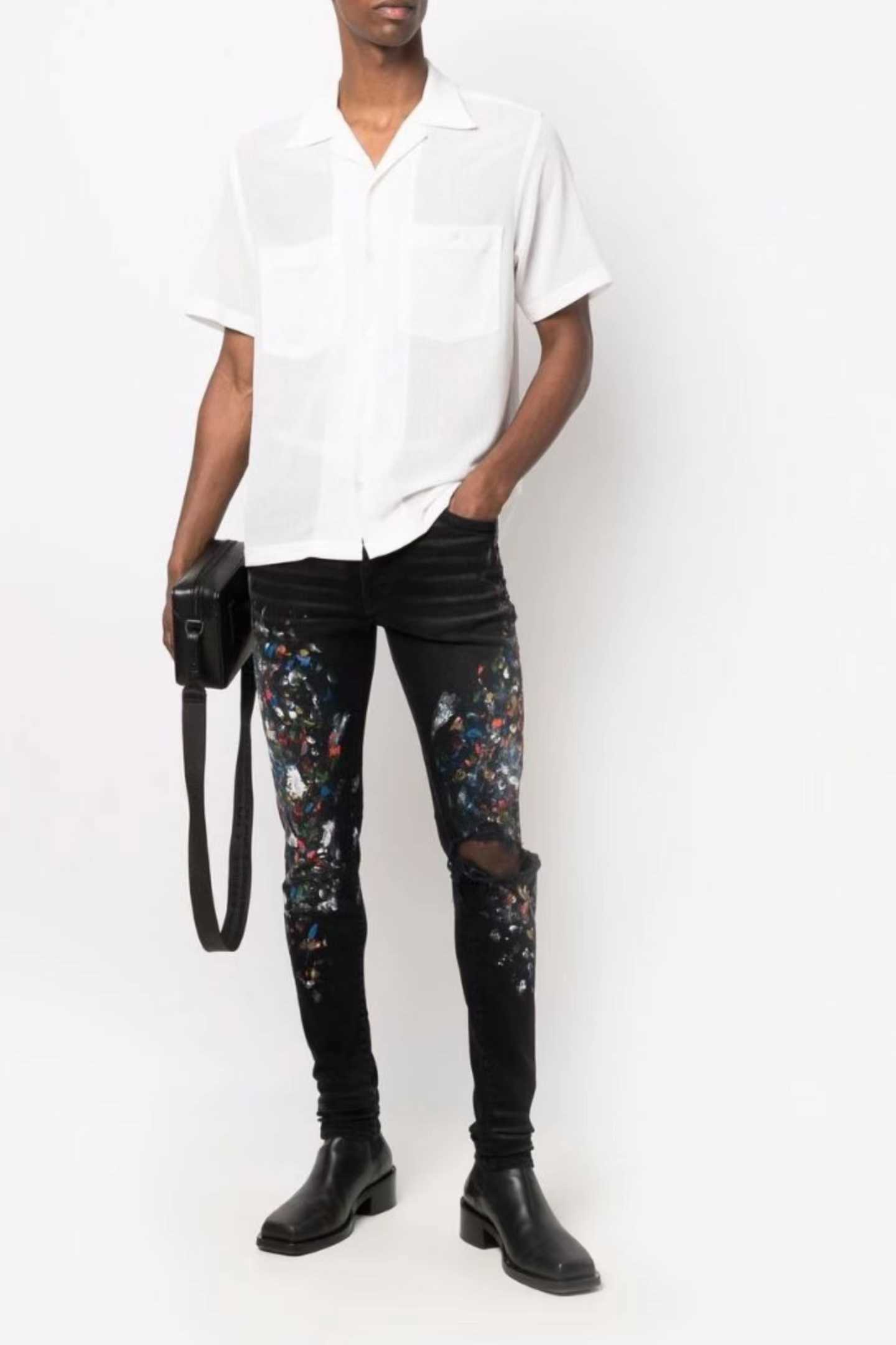 Designer Clothing Luxury Casual Fashion Denim Pants Amiiri Fashion Brand Black Paint Speckler Graffiti Knee Hole Stretch Slim Fit Small Foot Jeans Men's Fashion
Designer Clothing Luxury Casual Fashion Denim Pants Amiiri Fashion Brand Black Paint Speckler Graffiti Knee Hole Stretch Slim Fit Small Foot Jeans Men's Fashion