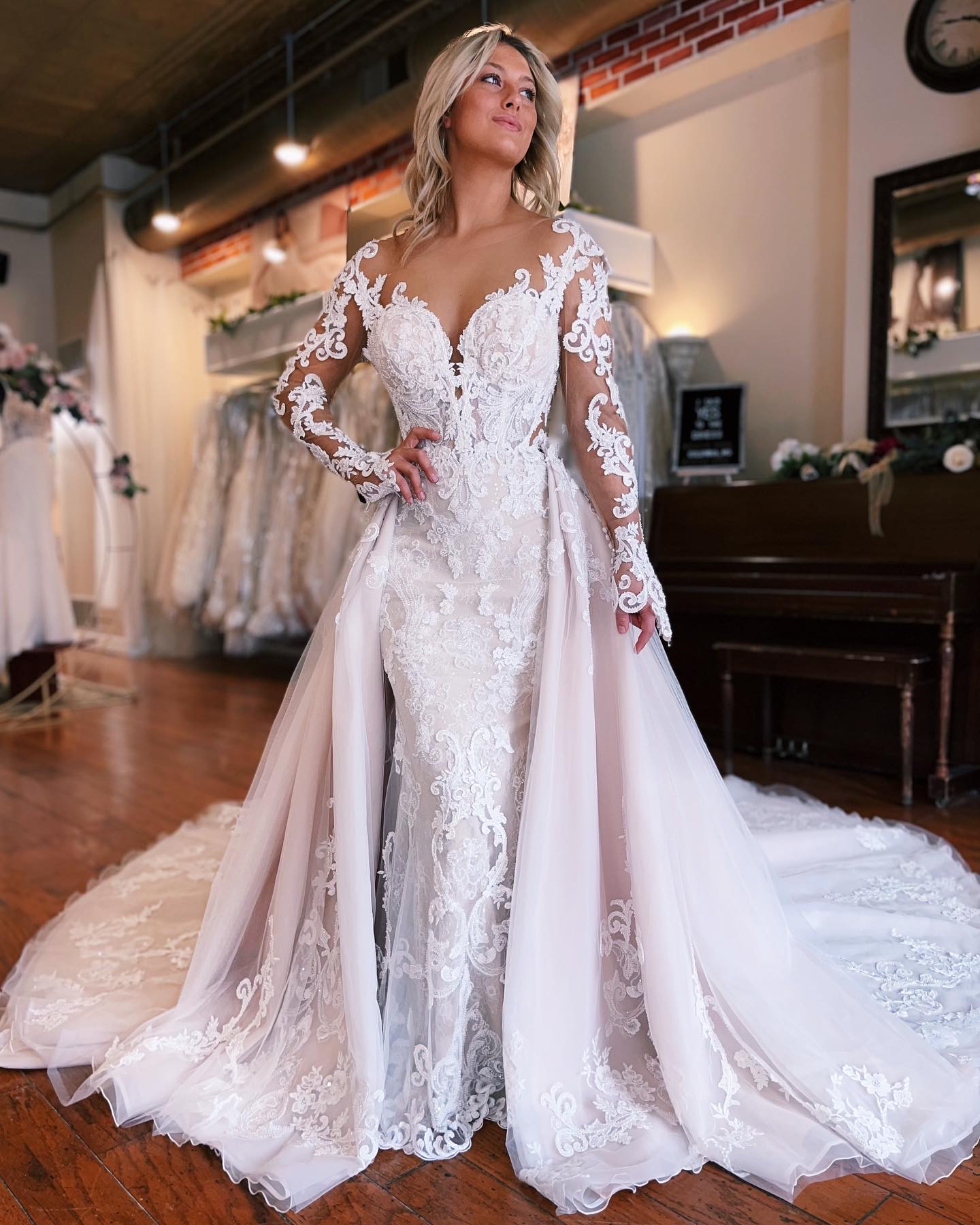 2023 Nov Arabic Aso Ebi Plus Size Lace Mermaid Wedding Dress Ivory Beaded Mermaid Detachable Train Vintage Sexy Bridal Gowns Dresses ZJ2205