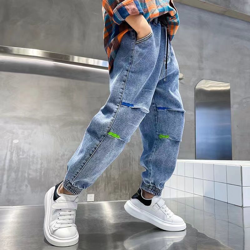 Jeans Kids Boys Skinny Jeans Denim Trousers 4-12 Years Young Boy Slim Cowboy Trousers Spring Autumn Children Casual Pants 230424