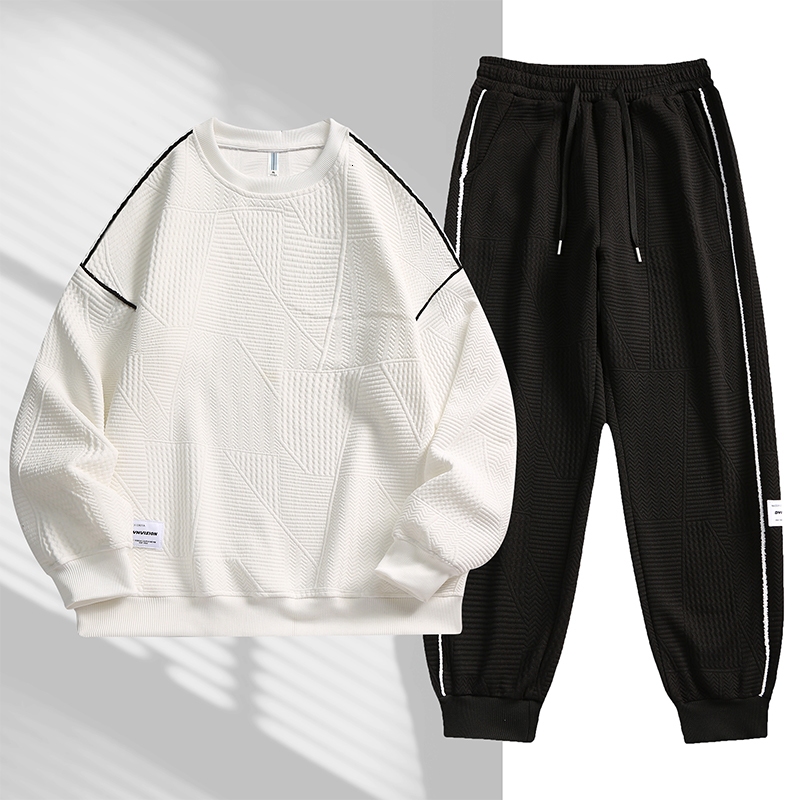 Men's Tracksuits Men 2 Piece Tracksuit Loose Round Neck Men Pullover Elastic Drawstring Men Sweatpants Autumn Male Sportswear S-4XL 230424