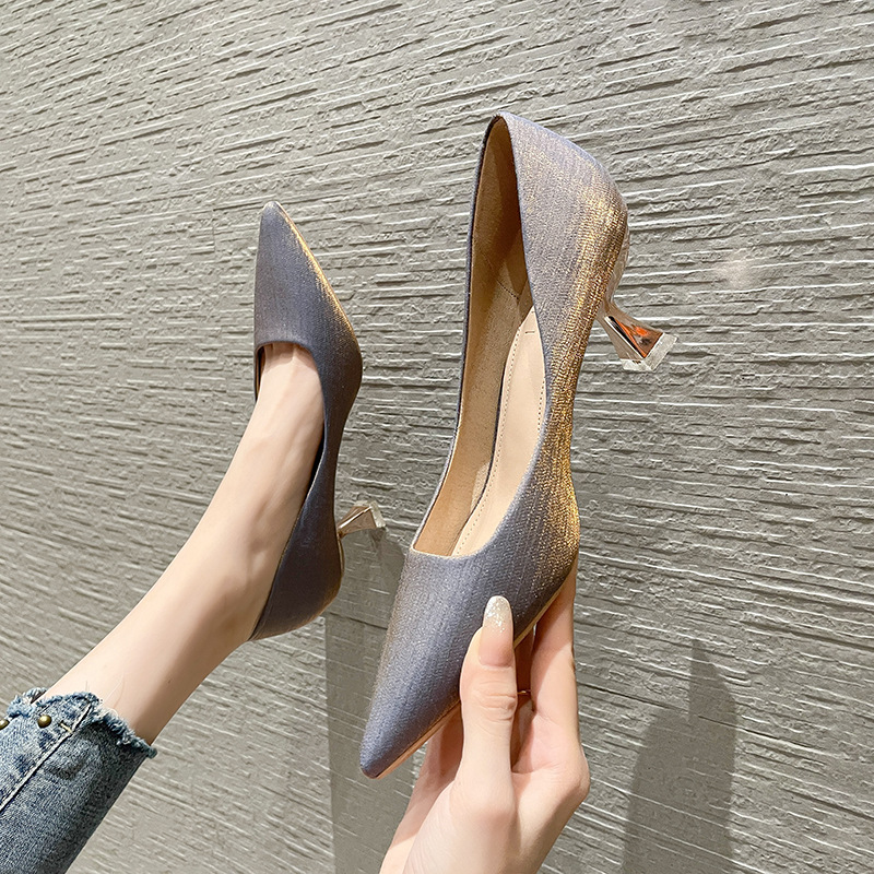 Women Dress Shoes Gradation Pumps Pointed Toe Silver Wedding Woman Glasses Heels Boat Bridal zapatos mujer