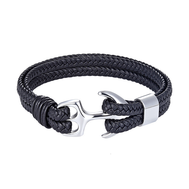 MKENDN Anchor Bracelets Men Double strand Nautical Survival Rope Paracord Bracelet Women Black Stainless Steel Sport Buckle 220726