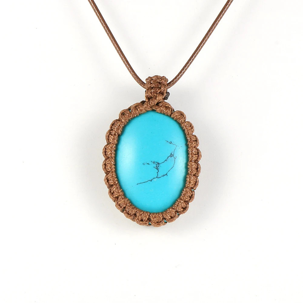 Chokers Macrame Large Oval Natural Stone Crystal Necklace for Men Waxed Rope Adjustable Braided Knot Turquoises Women Gemstone Necklace 231124