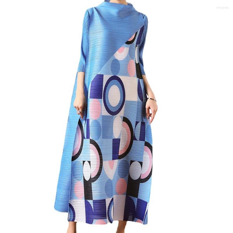 Casual Dresses Pleated Dress For Women 2023 Summer Fashion Geometry Pattern Printed Elegant High-Grade Loose Plus Women's