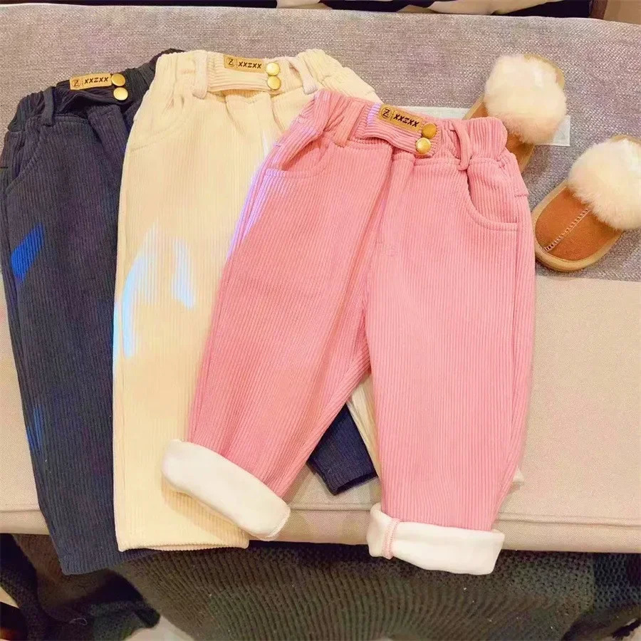Pantskirt Kids Warm Pants Boy Girls Autumn Winter Corduroy Thick Outer Wear Sports Trousers 3 10Y Children Clothes Casual High Waist 231124
