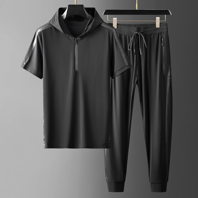 Men's Tracksuits Minglu Hooded Sport Casual Men's Sets T-shirtpants Summer Short Sleeve Rubber Printed Male Suits Elastic Waist Man Pants 5X