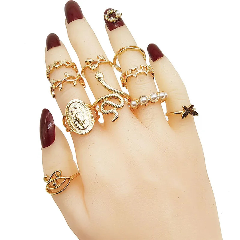 Band Rings 30pc Lot Gold Color Finger For Girls Love Snake Animal Butterfly Cutout Star Pearl Thin Joint Ring Party Jewelry Women 231123