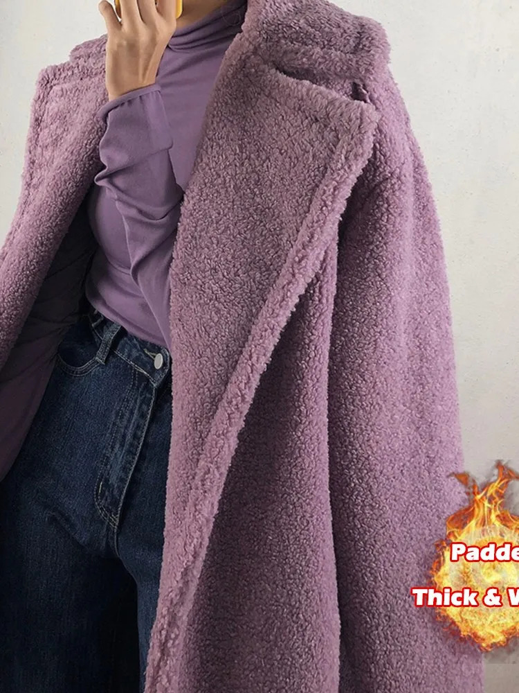 Women's Luck A Women Winter Longer Faux Fur Warm Long Sleeve Female Thick Teddy Bear Coat Casual Loose Oversize Outwears 231123