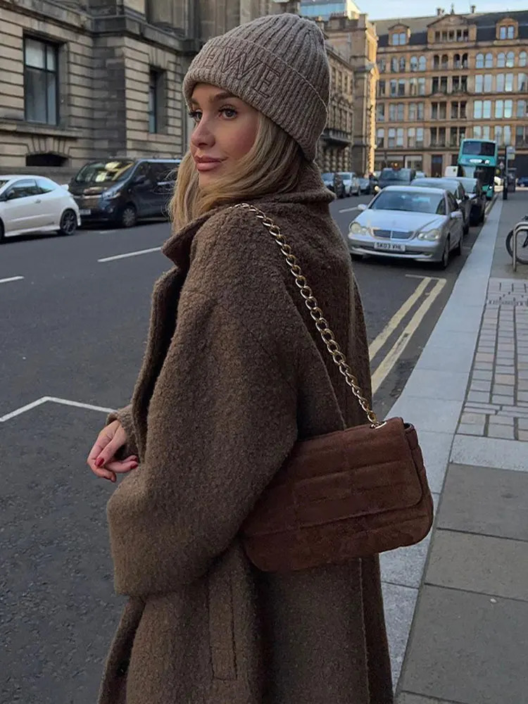 Women's Wool Blends Winter Thicken Warm Woolen Long Coats Women Elegant Long Sleeves Turn-down Collar Jackets Fashion Female Loose Overcoats 2311